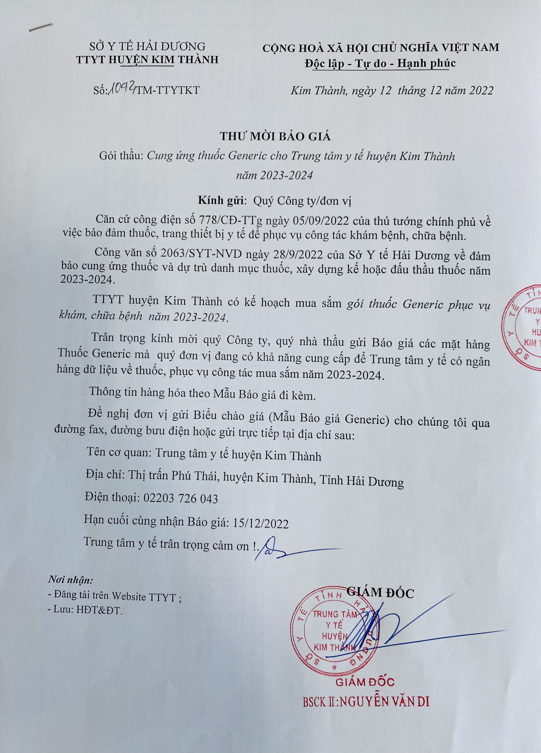 THƯ MỜI QUAN TÂM BÁO GIÁ