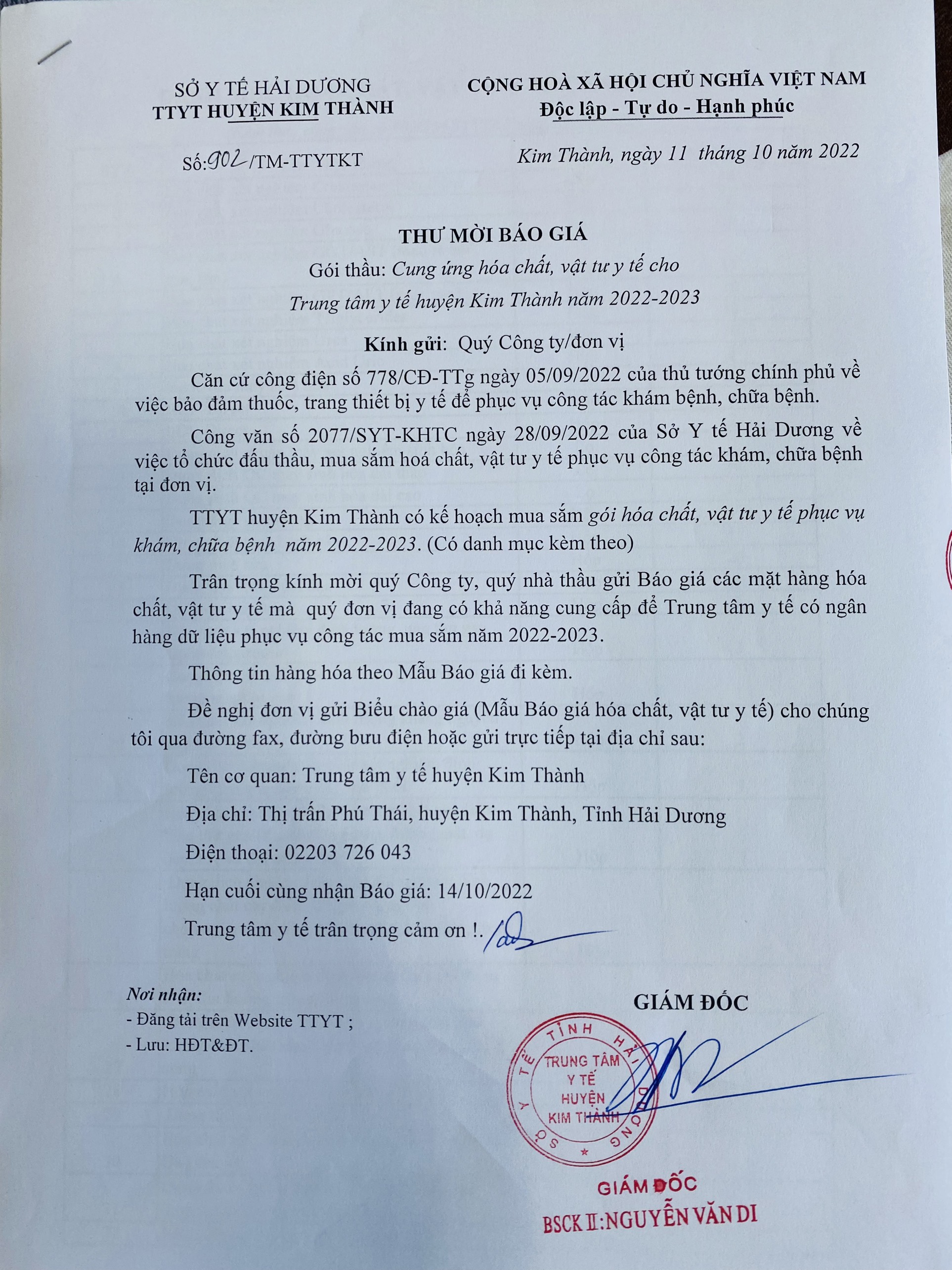 THƯ MỜI QUAN TÂM BÁO GIÁ