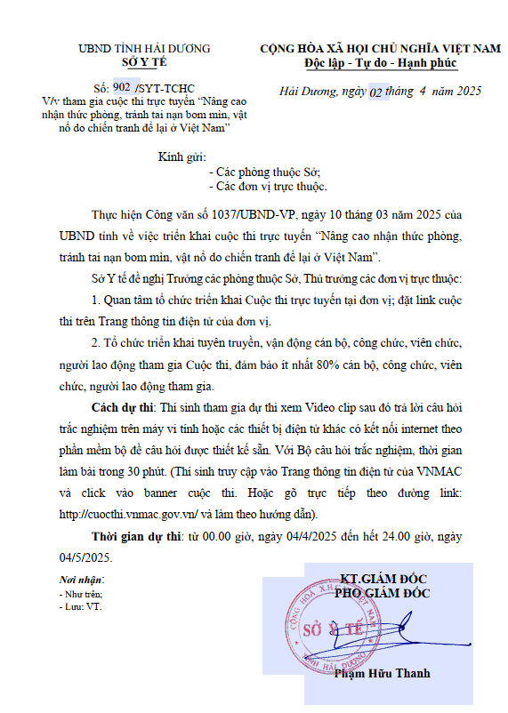 Cuộc thi trực tuyến “Nâng cao nhận thức phòng, tránh tai nạn bom mìn, vật nổ do chiến tranh để lại ở Việt Nam