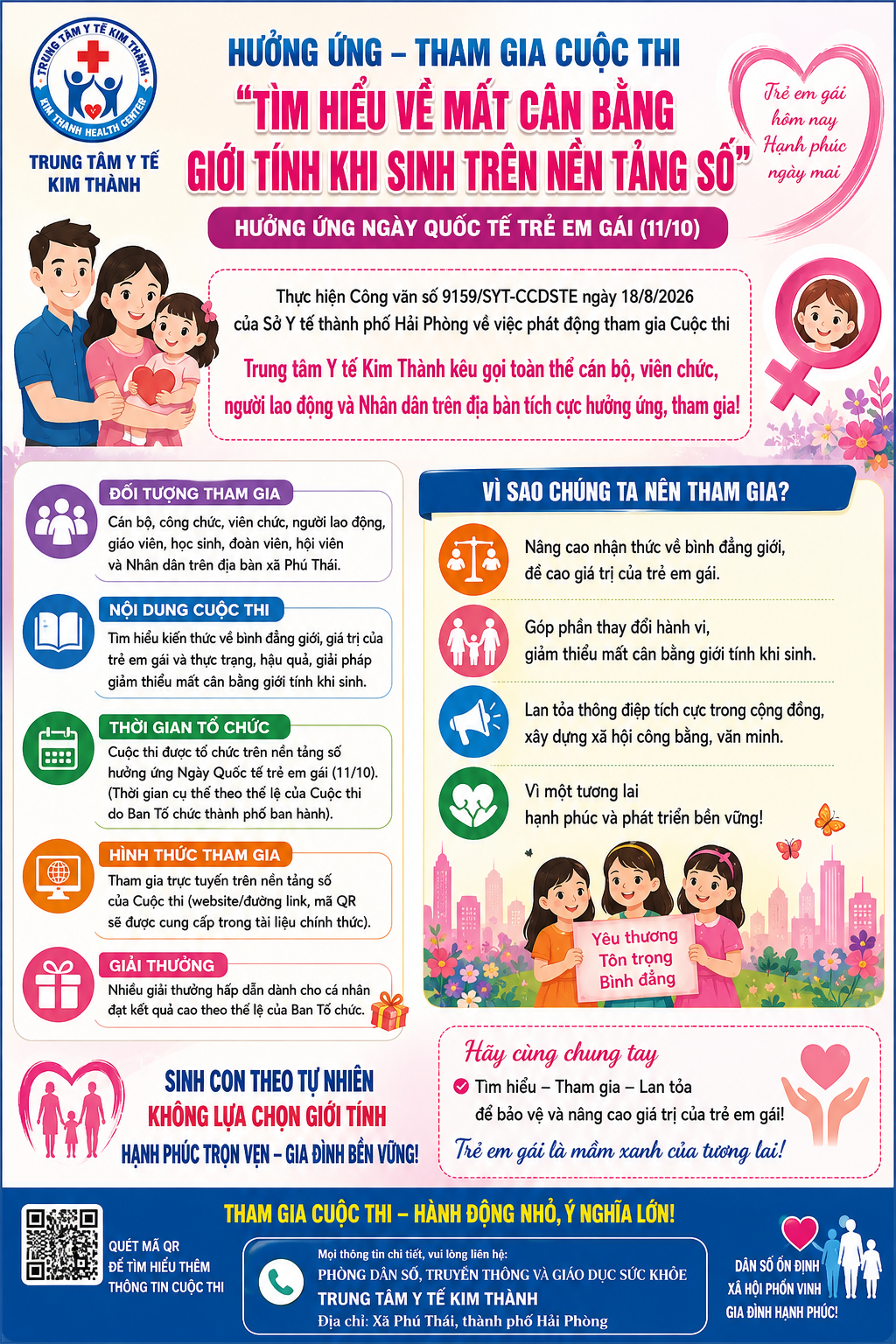 TTYT KIm Thành phát động tham gia Cuộc thi “Tìm hiểu về mất cân bằng giới tính khi sinh trên nền tảng số hưởng ứng Ngày Quốc tế trẻ em gái (11/10)